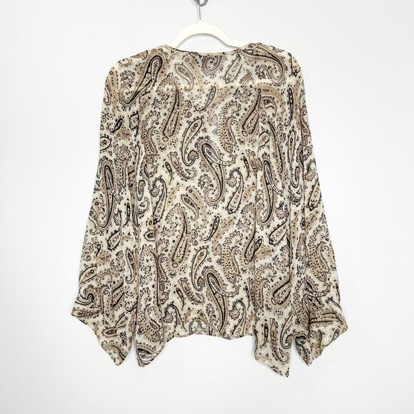 Nili Lotan Womens Silk Blouse Long Sleeves Paisley Print Acadia Beige Black XS - Picture 3 of 8